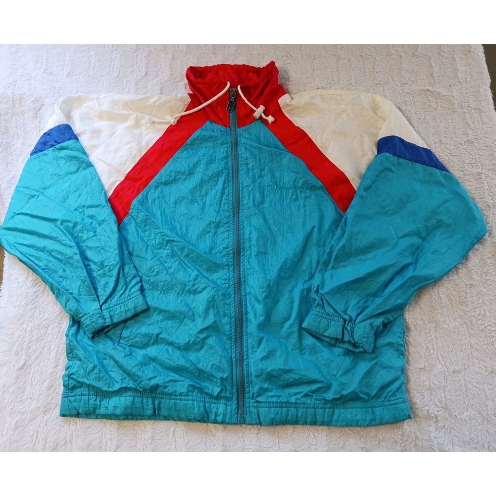 Vintage Sergio Tacchini Women's 8 Turquoise Red White Windbreaker Track Jacket